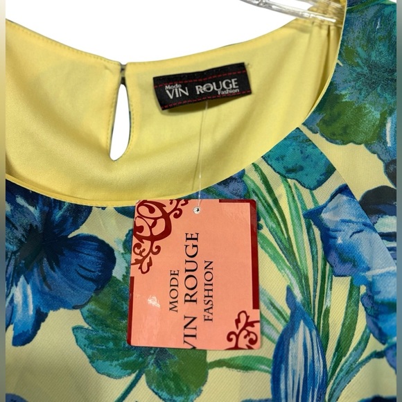 Mode Vin Rouge, Tropical Tunic With Asymmetrical Hem, Medium, Blue, Yellow - Picture 4 of 9